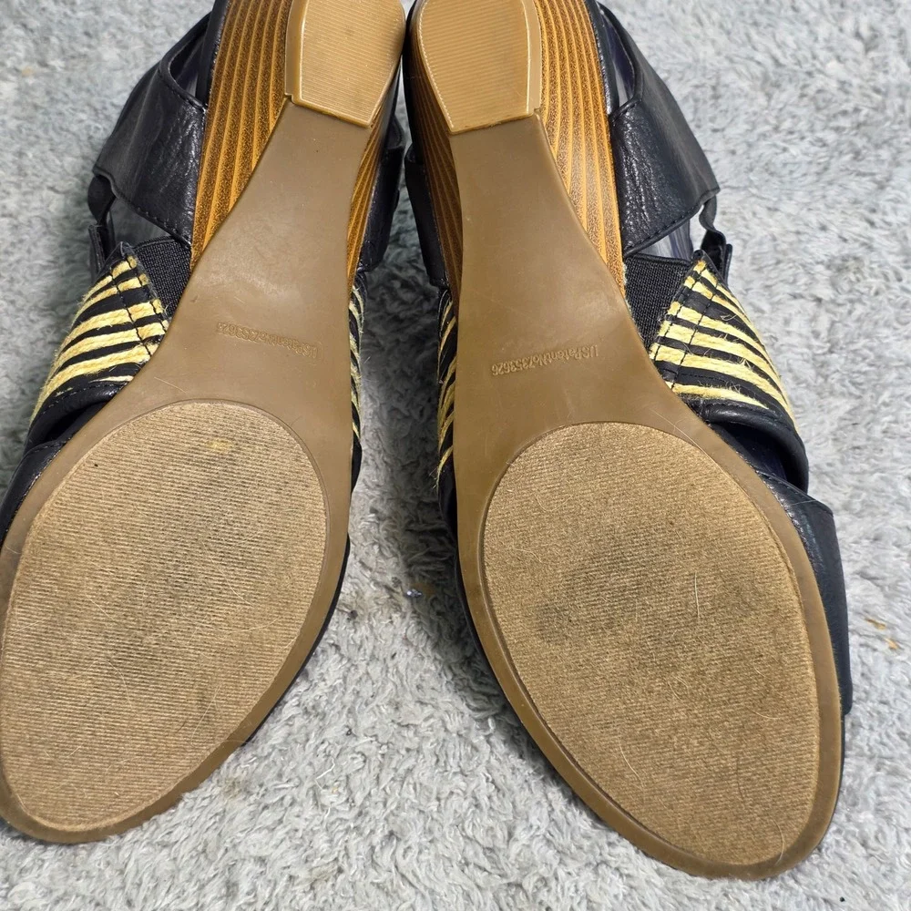 VTG‎ Gloria Vanderbilt Leather Wedge Sandals Black Jute Strappy Women Size 9